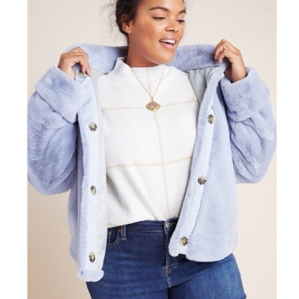 Philosophy Women's Light Blue Faux Fur snap closure Jacket Large #737